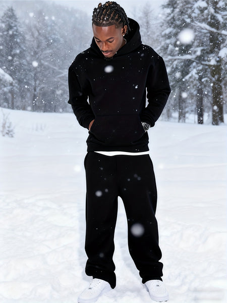 Men'S Casual Athletic Warm 2pcs Set, Winter Hooded Sweatshirt And Jogger Pants, Outdoor Fitness Running Hooded Sweatshirt And Athletic Pants Outfit, Suitable for Fall Winter Leisure Activities
