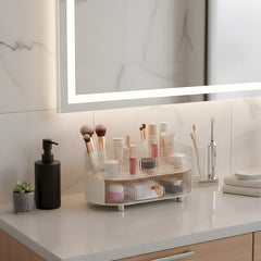 Skincare Cosmetic Drawer Organizer with Tray and Clear Compartment, Multi-Function Makeup Storage for Bathroom Vanity Countertop Featuring Lipstick Jewelry and Nail Care