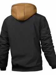 Men's Solid Color Hooded Air Force One Jacket - Loose Fit Zippered Coat with Full-Length Zipper Front, Full-Liner for Spring/Autumn/Winter, Casual Outerwear (No Belt Required)