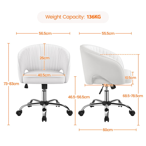 Costoffs Office Chair Tufted Desk Chair with Height Adjustable Seat, Swivel Barrel Accent Chair with Rolling Wheels for Home Office, Pink/White/Cream/Dark Grey/Light Grey