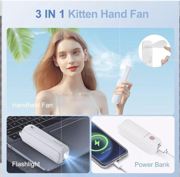 [Mini USB Fan & Light] Portable 3-Speed Handheld Fan | Illuminated Night Light, MINI Power Bank, 2000mAh Lithium Battery, USB Charging, Foldable Design | Home, Office, Outdoor, Travel, Gift for Female Friends