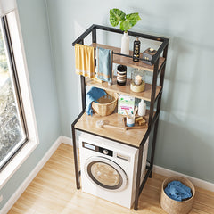 3-Tier Over Toilet Storage Rack, Freestanding Bathroom Laundry Organizer Shelf, Multi-Layer Storage Cabinet for Towels, Detergent, and Plants, White/Black