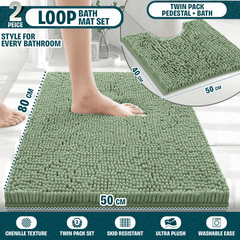 2-Piece Loop Bathroom Mat Set | Soft Chenille Microfiber Rugs with Non-Slip Backing | Machine Washable | Includes 50x80cm Bath Mat & 50x40cm Pedestal Mat | Stylish, Comfy & Durable | UK STOCK | LOCAL WAREHOUSE