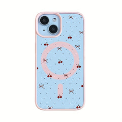 Cherry Polka Dot Phone Case, Supports Wireless Charging Anti-Drop Beige-Feel Magnetic Shell for iPhone 17 Pro Max/17 Air/16/15/14 PLUS/13/12/11 Samsung Galaxy A56/A55/A54/A36/A35/A26/A25/A16/A15/A06/S25 Ultra/S24 FE/S23 Plus/S22, Anti-Drop Phone