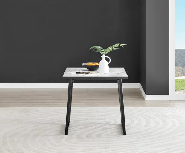 Industrial Design White & Grey Marble Effect Melamine Dining Table and 2 Velvet Dining Chairs