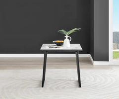 Industrial Design White & Grey Marble Effect Melamine Dining Table and 2 Velvet Dining Chairs