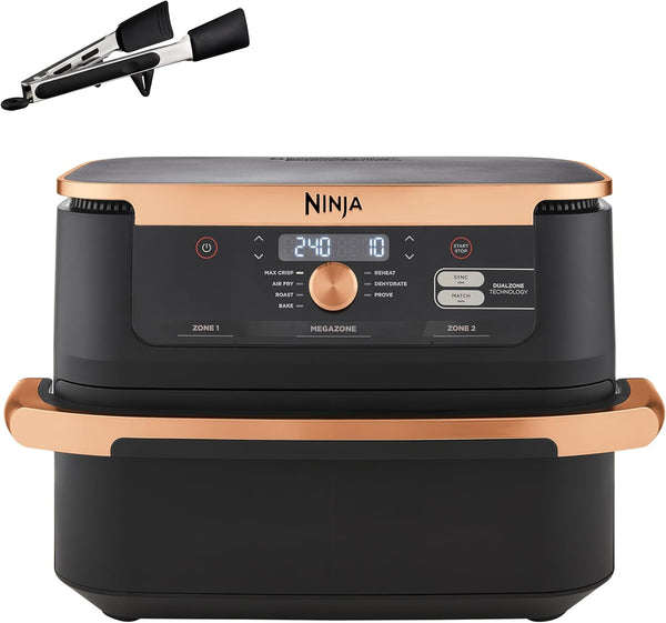Ninja Foodi Dual Zone Digital Air Fryer, 2 Drawers, 7.6L, 6-In-1, Uses No Oil, Air Fry, Max Crisp, Roast, Bake, Reheat, Dehydrate, Cooks 4-6 Portions, Non-Stick, Dishwasher Safe Baskets, Black AF300UK