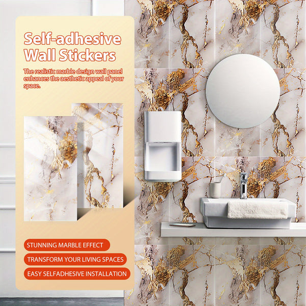 STOBOK 20pcs Self-Adhesive Decorative Tile Wall Stickers, Washable with Water, Featuring a Marble-Like Appearance. Perfect for Decorating Bathrooms, Kitchens, Living Rooms, Bedrooms, Offices, And Dorms - Shiny End