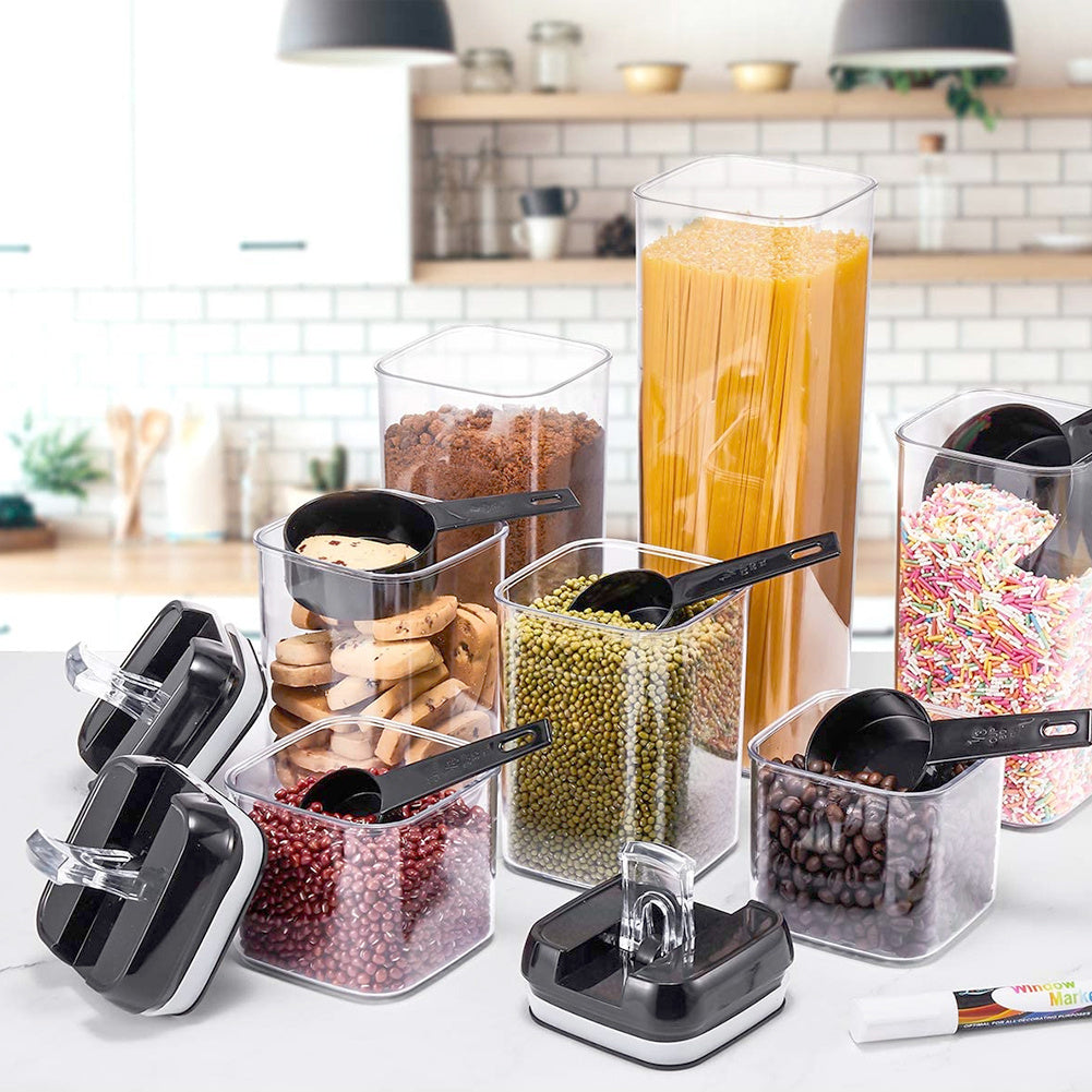 7pcs Sealed Candy Jars with Lids, Kitchen Food Storage Box Set, Stackable Pantry Organiser Jars for Cereal Flour, Sugar, Fridge Parts Kitchen Accessories