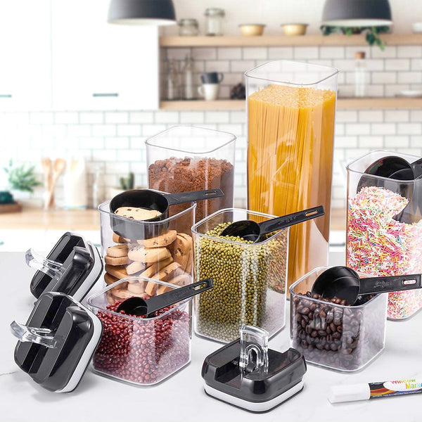 7pcs Sealed Candy Jars with Lids, Kitchen Food Storage Box Set, Stackable Pantry Organiser Jars for Cereal Flour, Sugar, Fridge Parts Kitchen Accessories