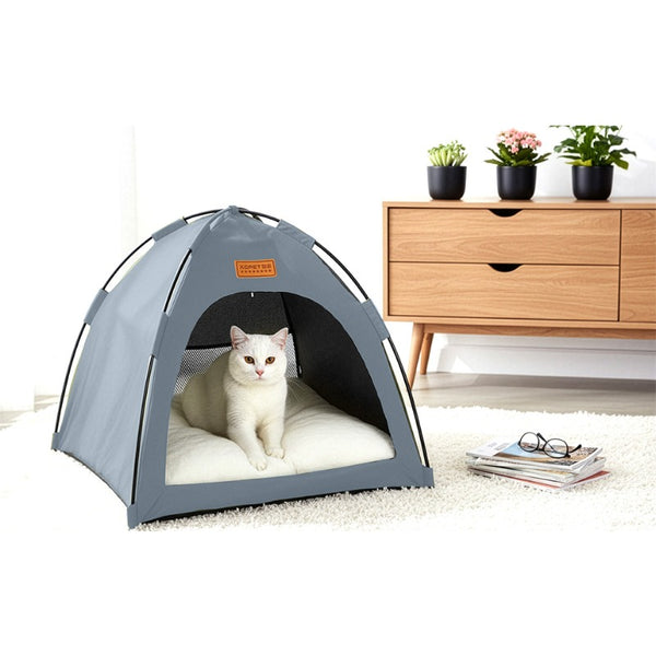 Cat Tent Cave Open Top Pet Kitten Tent Foldable Teepee with Removable Bed Mat for Small Dogs Cozy Monitoring Bed Portable Breathable House Bed Indoor Outdoor Travel