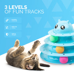 FurDreams Cat Roller Ball Toy Interactive - 3 Tier Tower Fun Cat Ball Track Toy, 3 Level Pet Teaser Toy for Interactive Play, Kitten Fun Puzzle Toy for Exercise & Stimulation