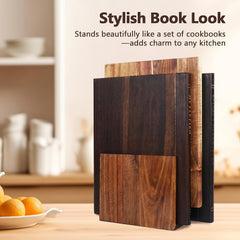 Book-shaped Cutting Board Three-Piece Set with Base | Acacia Wood Kitchen Decorative Cutting Board with Wooden Stand | Ideal for Cheese, Bread, and Deli Display | Multifunctional, Eye-catching Countertop Decoration
