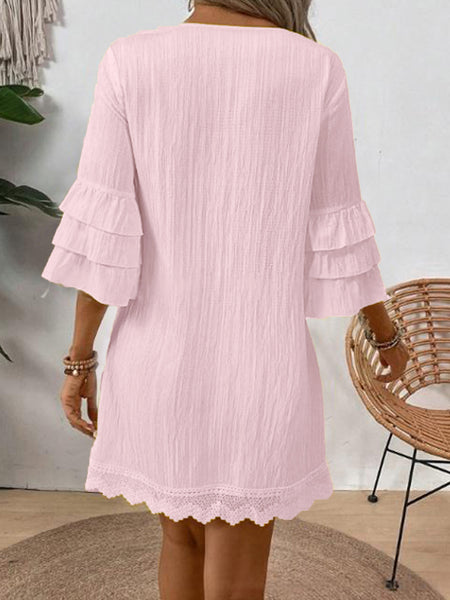 Women's Loose Mini Dress with Ruffle Sleeve & Short Flowy Dress - Solid Color -Line, Machine Washable Suitable for Spring Summer Fall Wedding Guest Dress, Casual Outfits