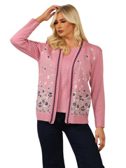 Ladies Twin Set Floral Sweater Womens Knitted Tank Top Cardigan Jumper