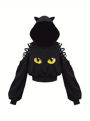Womens Fashion Printing Sweatshirt Casual Bandage Long Sleeve Exposed Navel Hooded T-shirt