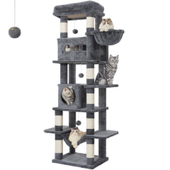 Cat Tree for Indoor Cats, 170cm Large Tall Cat Tower, Multi-Level Cats House with Condo, 8 Scratching Posts, Hammock, 4 Pom Poms