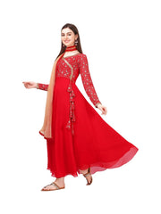 Estationeryhouse Women's Georgette Anarkali Kurta Kurti with Heavy Embroidery with contrast Dupatta (Bottoms not included)