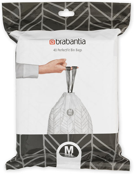 Brabantia Perfectfit Bin Liners (Size G/23-30 Litre) Thick Plastic Trash Bags with Tie Tape Drawstring Handles (40 Bags)