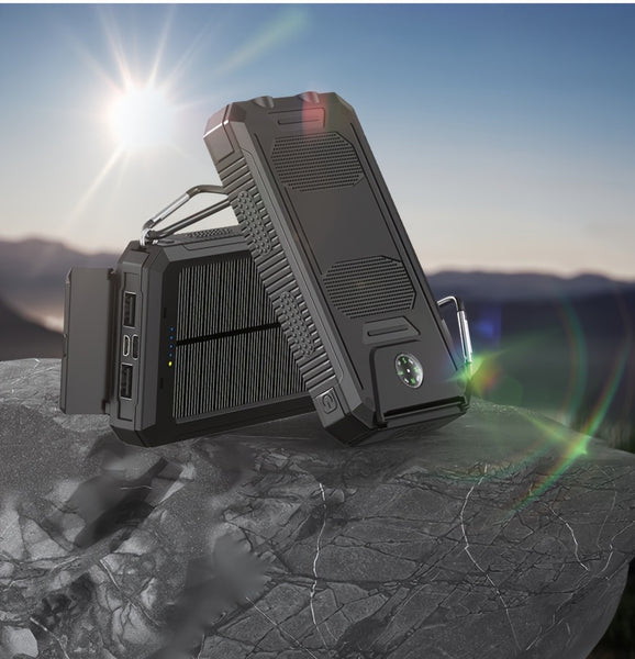 20000mAh Portable Solar Power Bank, Portable Solar Mobile Phone Charger, Camping External Battery Charger for Mobile Phones, 2 USB/ LED Flashlights with Compass for Outdoor Activities