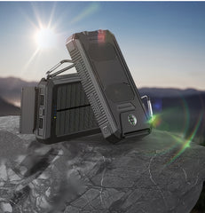 20000mAh Portable Solar Power Bank, Portable Solar Mobile Phone Charger, Camping External Battery Charger for Mobile Phones, 2 USB/ LED Flashlights with Compass for Outdoor Activities