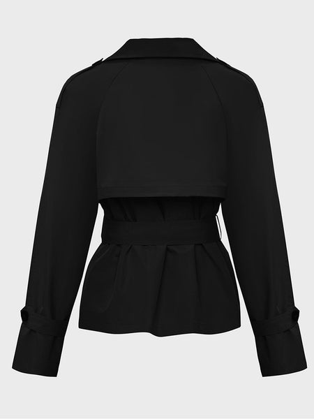 Women's Commuter Notch Lapel Double Breasted Detachable Belt Trench Coat, Elegant Plain Outerwear Jacket