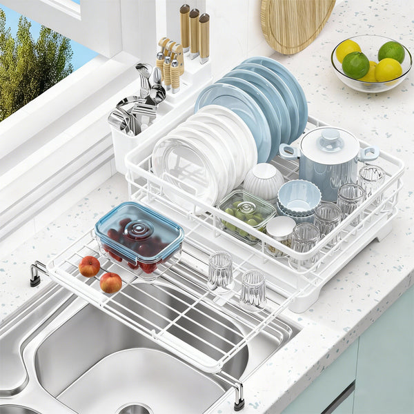 1pc Expandable Kitchen Sink Dish Drainer Rack With Drip Tray Cutlery Holder Plate Rack