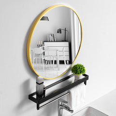 50CM Wall-Mounted Bathroom Makeup Mirror, Round Bedroom Dressing Mirror with Hanger, Bathroom Bedroom Living Room Entrance Hall Decorative Mirror, Gold Aluminium Frame