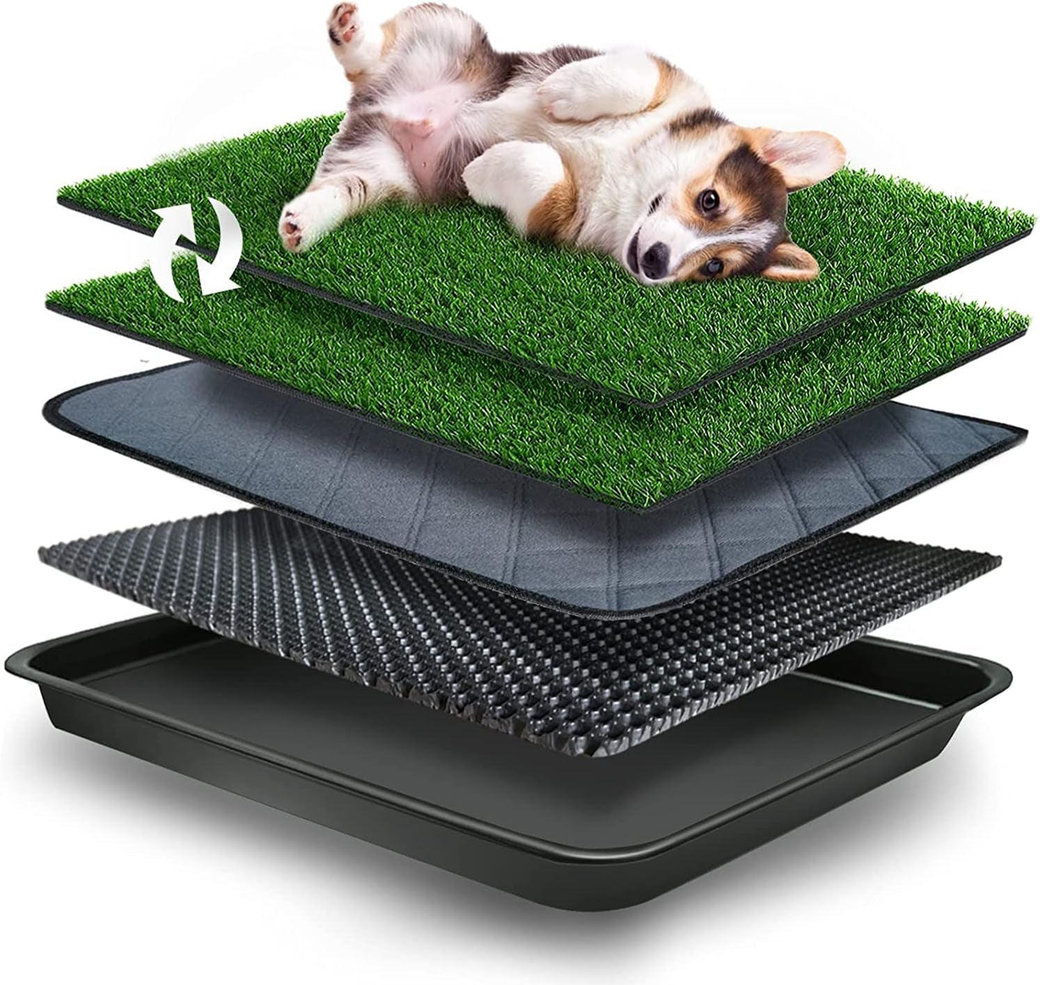 Goldouya Pet Potty Grass Mat with Tray, Complete Potty System for Indoor/Outdoor Puppy Training, Reusable Pet Litter Box Training Pads