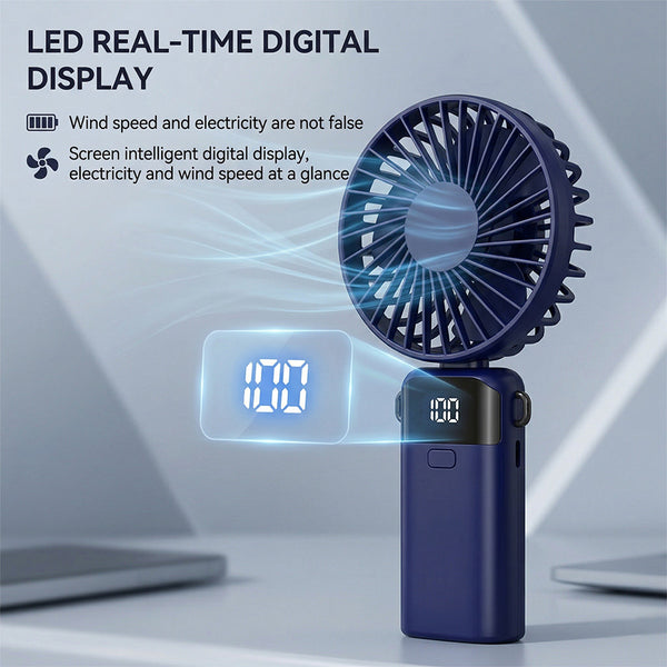 Mini Handheld Fan, USB Rechargeable 1200mAh High-Speed Electric Fan with 5-Speed Adjustable LED Display, Quiet Quick Cooling Wind Fan for Summer Travel /Camping/Outdoor Use