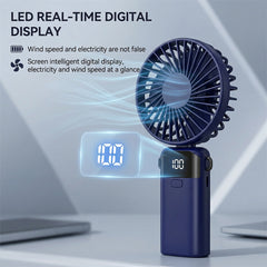 Mini Handheld Fan, USB Rechargeable 1200mAh High-Speed Electric Fan with 5-Speed Adjustable LED Display, Quiet Quick Cooling Wind Fan for Summer Travel /Camping/Outdoor Use
