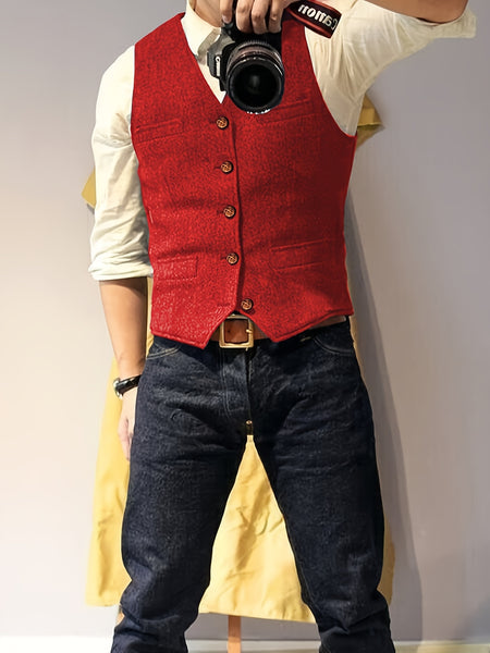 Men'S Vest Wool Blend Herringbone Vintage Men'S Fashion Vest, Groom Best Man Formal Wedding Party Casual Vest
