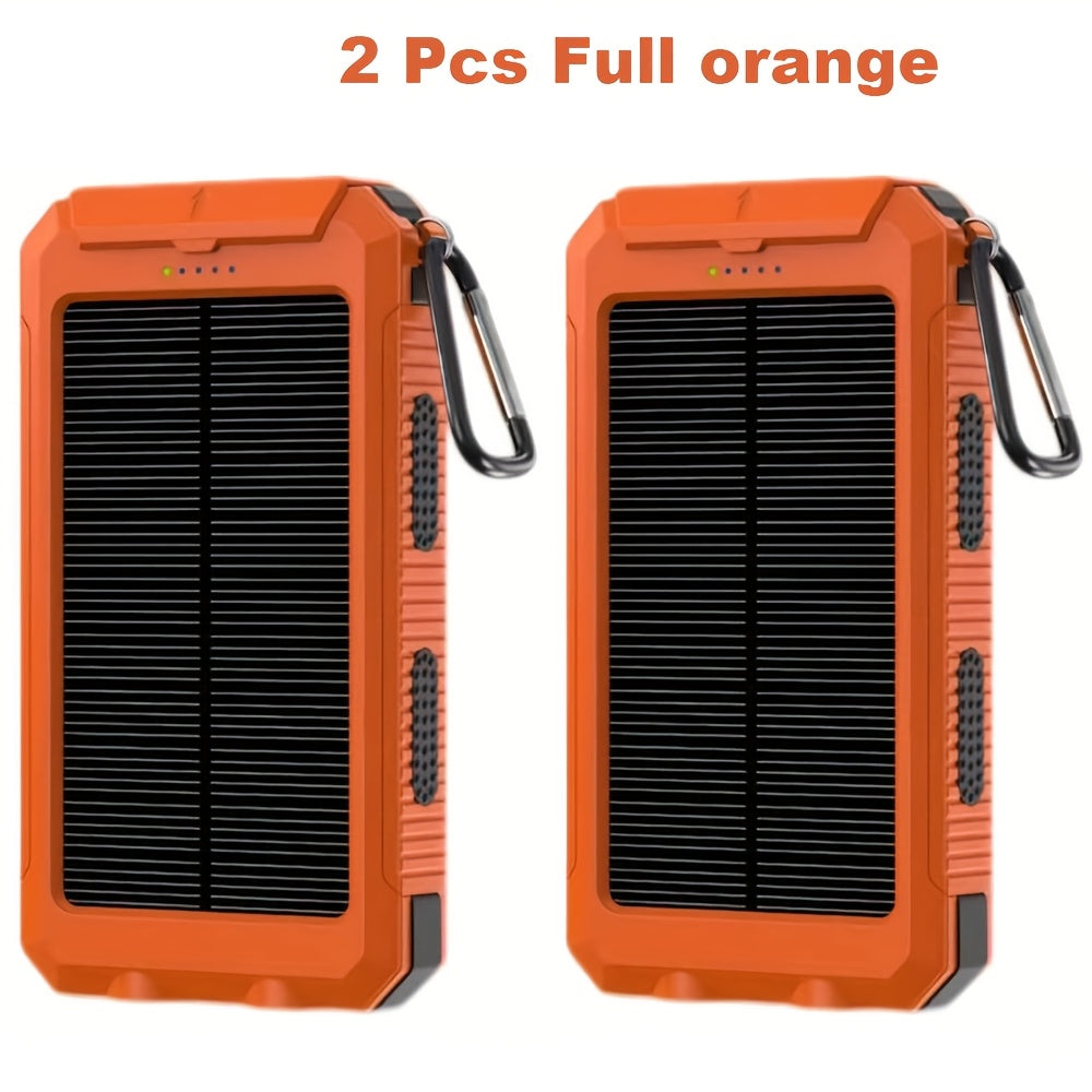 2pcs 20000mAh Portable Solar Power Bank, Portable Solar Mobile Phone Charger, Camping External Battery Charger for Mobile Phones, 2 USB/ LED Flashlights with Compass for Outdoor Activities