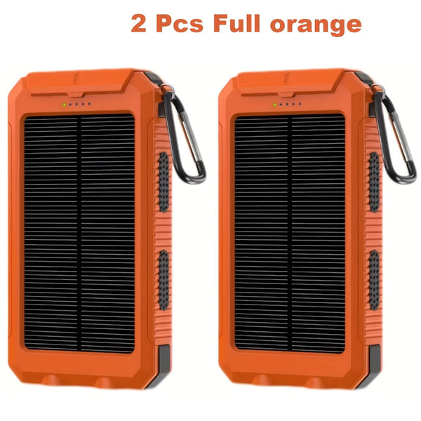 2pcs 20000mAh Portable Solar Power Bank, Portable Solar Mobile Phone Charger, Camping External Battery Charger for Mobile Phones, 2 USB/ LED Flashlights with Compass for Outdoor Activities