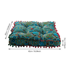 1PC Blue Tatami Square Cushion Cushion, Essential for Office and Study, Thick Cushion for Home Use | Recliner Cushion, with Bohemian Style, Size 42 * 42 * 7 Cm