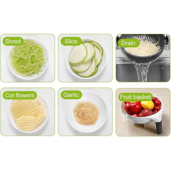 Multifunction 9-in-1 Slicer Dicer Food Chopper with Draining Basket for Salad, Carrot, Potato | Easy Storage Kitchen Gadgets (Large Capacity)