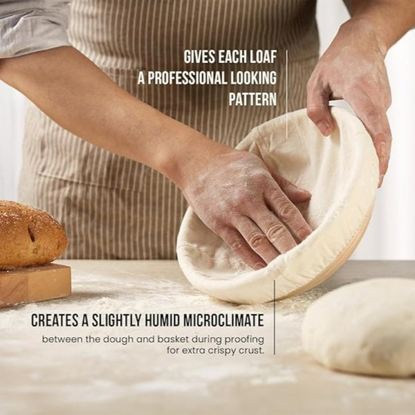 Proofing Basket Round 9.84 Inch, Natural Rattan Bread Proofing Basket with Cloth Liners, Proofing Bread Basket, Bread Making Accessories