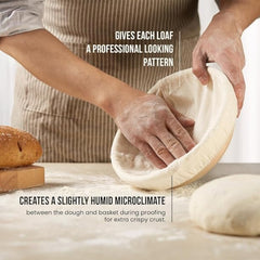 Proofing Basket Round 9.84 Inch, Natural Rattan Bread Proofing Basket with Cloth Liners, Proofing Bread Basket, Bread Making Accessories