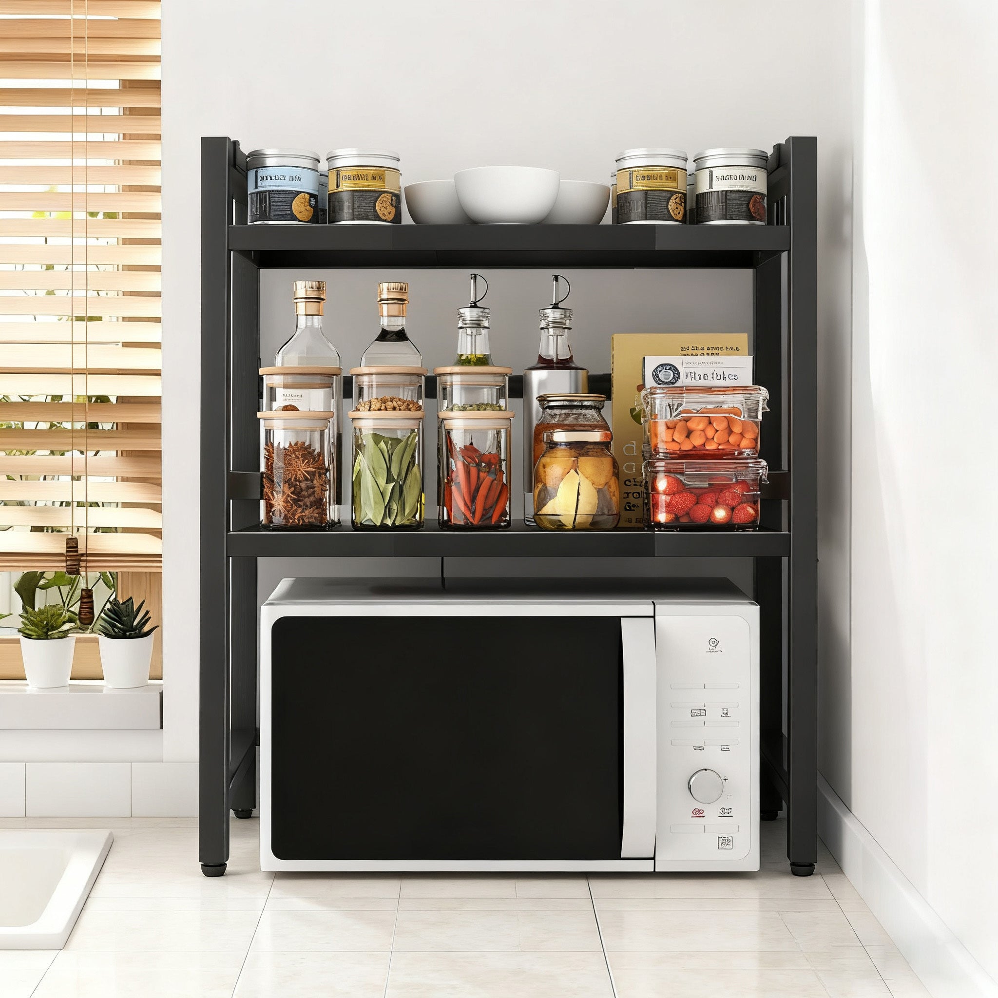 3-Layer Metal Microwave Rack, Adjustable, Expandable, Stretchable Kitchen Rack, Sturdy, Stainless Steel, Easy to Clean, Used for Storing Microwave Ovens And Ovens, Kitchen Countertop Rack, Universal