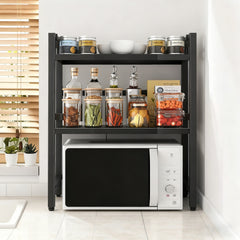 3-Layer Metal Microwave Rack, Adjustable, Expandable, Stretchable Kitchen Rack, Sturdy, Stainless Steel, Easy to Clean, Used for Storing Microwave Ovens And Ovens, Kitchen Countertop Rack, Universal