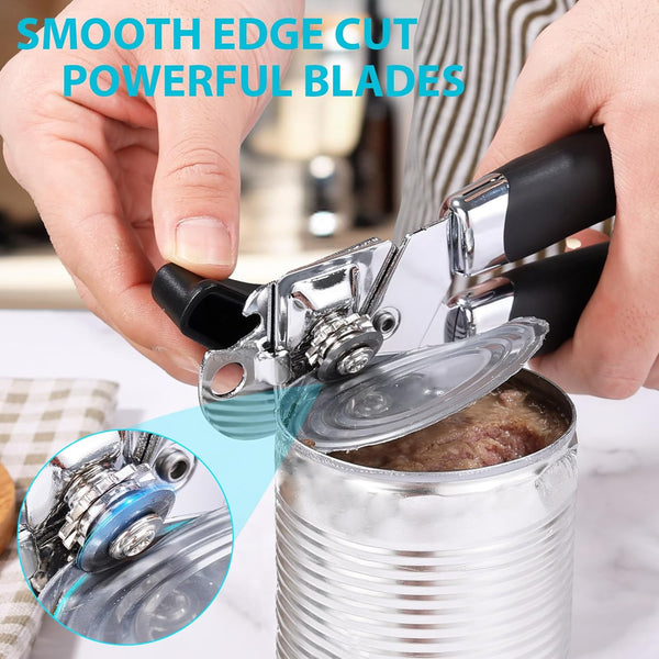 Tin Opener, Lychico 3-In-1Can Opener Handheld Heavy Duty Stainless Steel Can Openers with Multifunctional Bottle Opener, Black