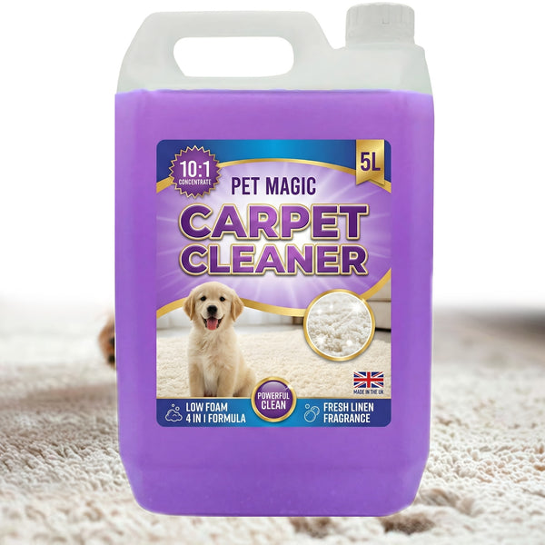 Dog Stain & Odour Remover Pet Carpet Cleaning Shampoo With a Fresh Linen Suitable For All Machines (5 Litre)