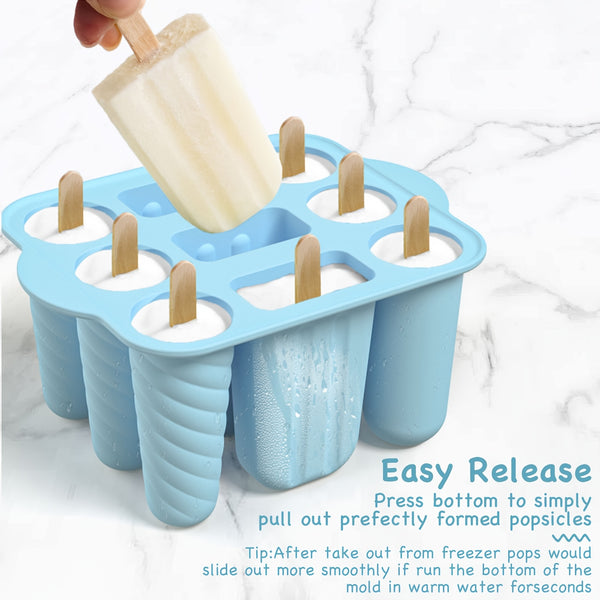 Ice Lolly Moulds, Silicone Popsicle Molds, 9 Cavities Ice Cream Moulds With 50 Sticks, 50 Bags, 50 Tie Wraps, Brush And Funnel