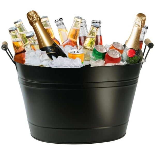 24L Cold Drinks GALVANISED Steel Oval Tub Outdoor ICE Bucket Cooler | Beverage Beer Lager Drink Pail Cocktails Parties, Drinks Cooler, Wine Bucket (BLACK)