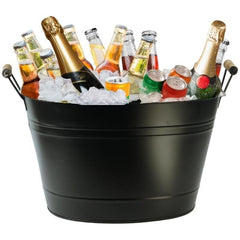 24L Cold Drinks GALVANISED Steel Oval Tub Outdoor ICE Bucket Cooler | Beverage Beer Lager Drink Pail Cocktails Parties, Drinks Cooler, Wine Bucket (BLACK)