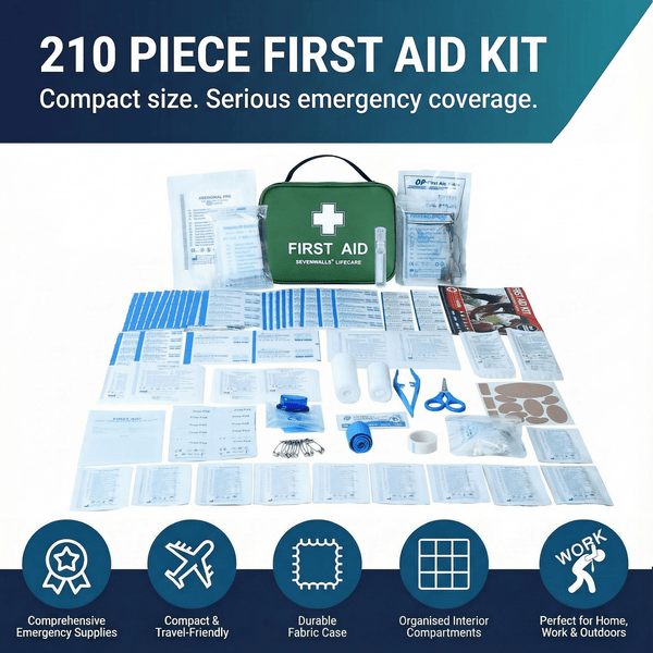 220pcs Premium First Aid Kit Bag - Includes Cold (Ice) Packs, Burn Gel, Eyecare, Emergency Blanket, Plasters and Bandages for Home, Office, Car, Caravan, Workplace, Travel, Holidays and Sports