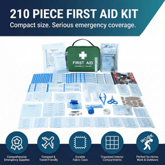 220pcs Premium First Aid Kit Bag - Includes Cold (Ice) Packs, Burn Gel, Eyecare, Emergency Blanket, Plasters and Bandages for Home, Office, Car, Caravan, Workplace, Travel, Holidays and Sports