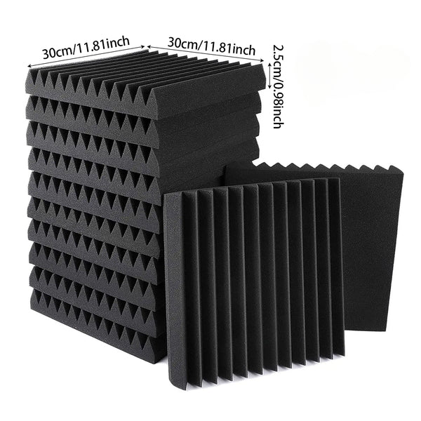 12pcs High-Density Studio Soundproofing Panels Speaker Isolation Pads Foam Mats Recording Soundproofing Materials. Suitable for Home Theater/Studio/Office, Black/White, Dimensions 30 X 30 X 2.5cm