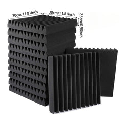 12pcs High-Density Studio Soundproofing Panels Speaker Isolation Pads Foam Mats Recording Soundproofing Materials. Suitable for Home Theater/Studio/Office, Black/White, Dimensions 30 X 30 X 2.5cm