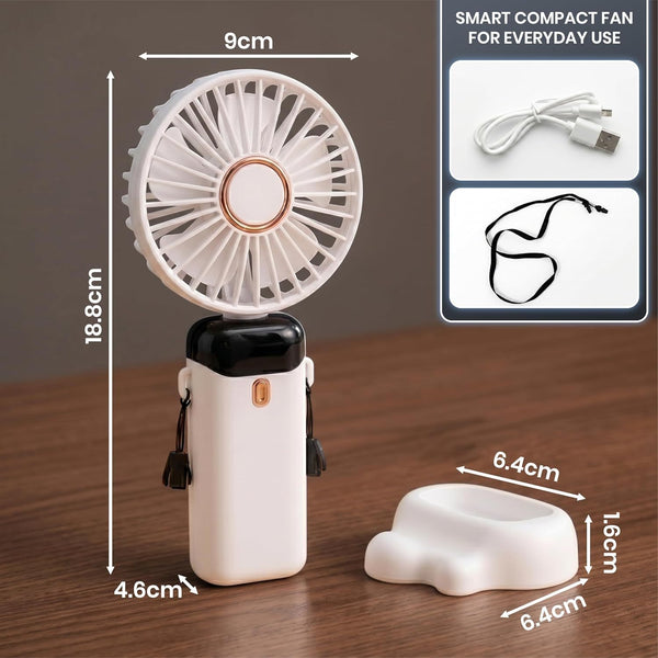 1pc Portable Handheld Fan USB Rechargeable Foldable Mini Desk Fans 5 Speeds, Personal Cooling Fan with Neck Strap for Travel, Office & Outdoor Use, Removable Cover for Easy Clean, Black, Pink, White Options 1 Pack